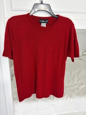 Sag Harbor Red Ribbed Knit Classy Short Sleeve Top